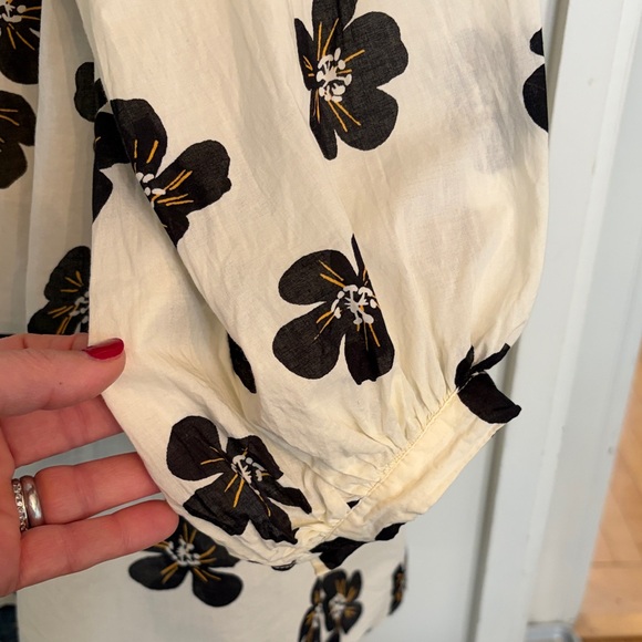 WHO WHAT WEAR charming blank and white Floral Long baby doll cotton dress - Picture 6 of 9